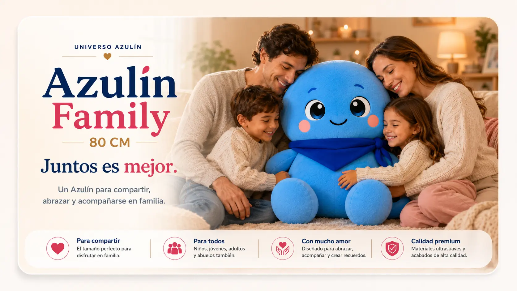 Presentación oficial de Azulín Family junto a una familia reunida en el hogar