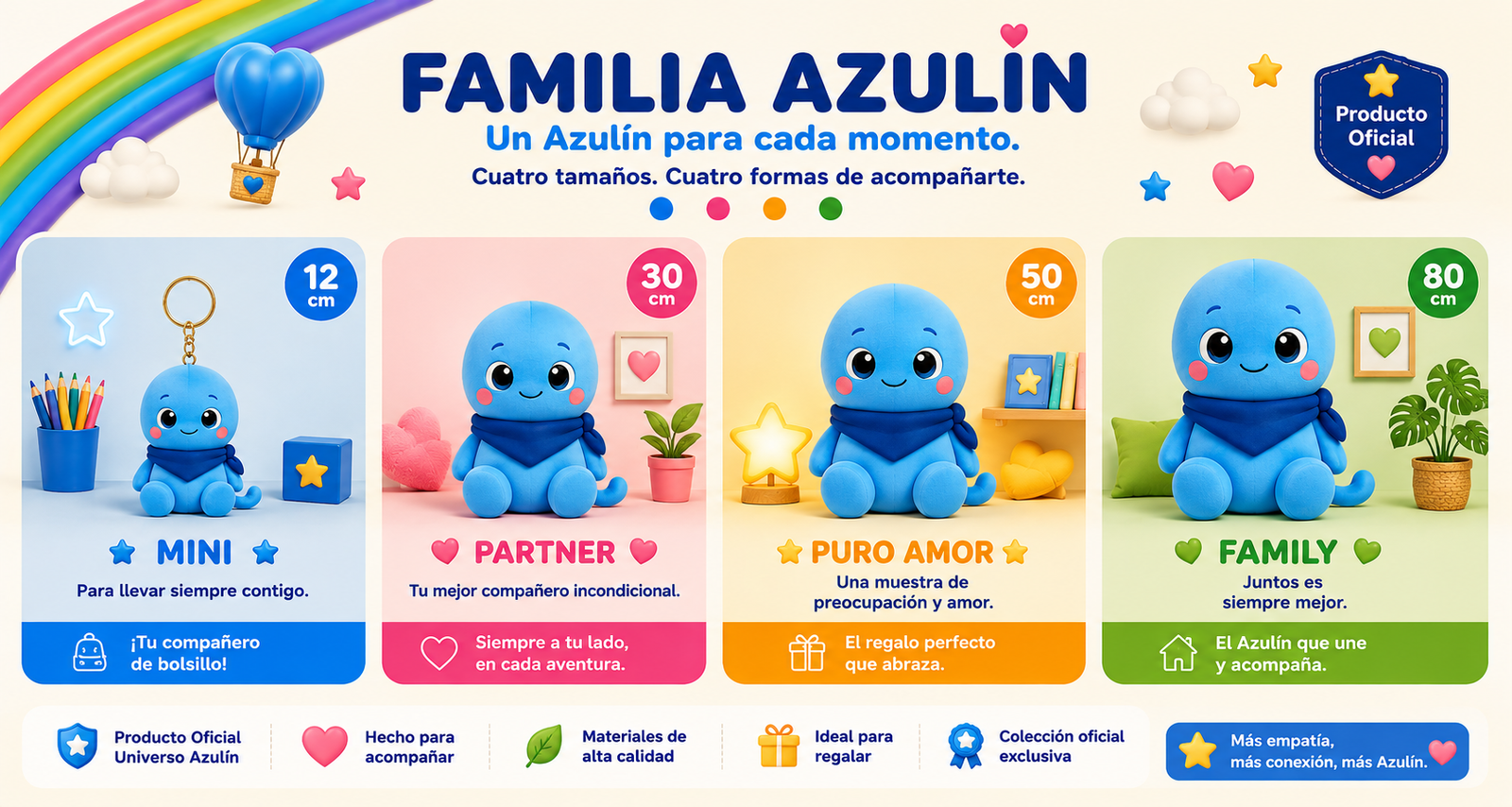 Familia Azulín con Mini de 12 centímetros, Partner de 30, Puro Amor de 50 y Family de 80 centímetros