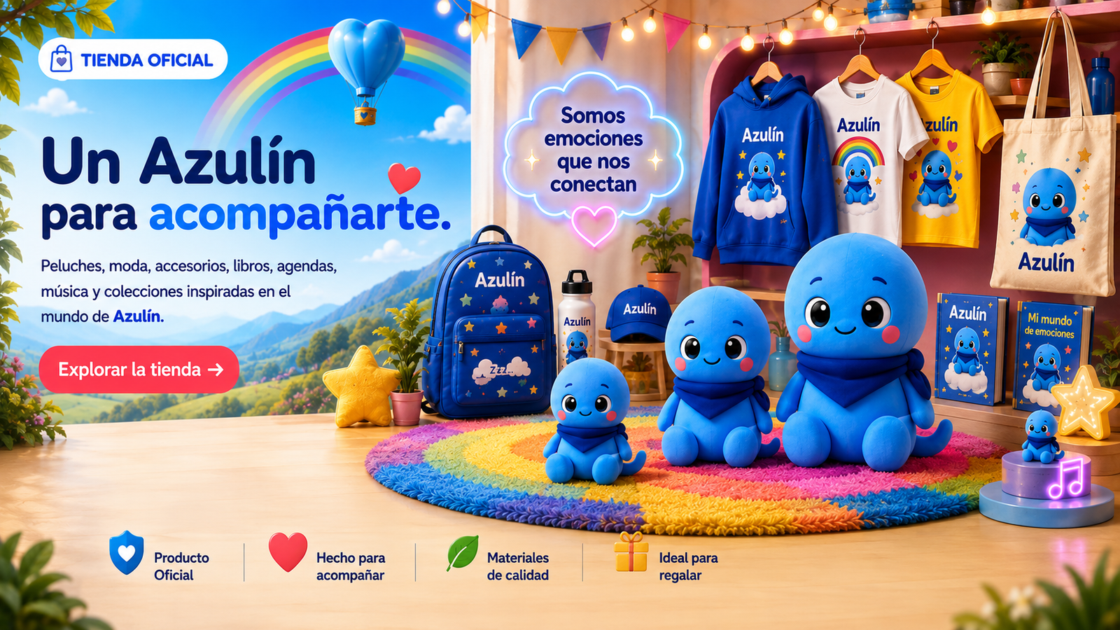 Tienda Oficial Universo Azulín con peluches, moda, accesorios, libros, agendas, música y colecciones